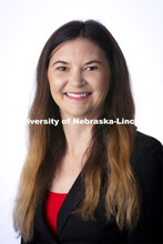 Studio portrait of Sarah Johnson, Finance Specialist, Big Red Business Center. June 3, 2021. 