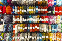 Skeins of yard are stacked neatly on shelves at The Knit Paper Scissors in Lincoln, Nebraska. Nebras