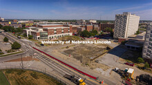 Aerial views of the construction on the new College of Engineering building,  Kiewit Hall. June 22, 