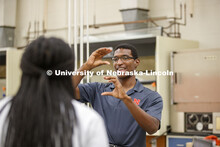 McNair scholar Seth Caines and summer research scholar Moriah Brown from Howard University work with