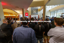 Chancellor Ronnie Green delivers remarks to the crowd where more than 100 Huskers — including dono