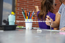 Elementary school campers at Adventure Art Camp paint at Cedar Point Station near Lake Ogallala. Ced