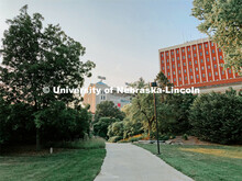 Memorial Stadium and Oldfather Hall on City Campus. July 21, 2021. 
