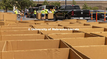 Dozens of boxes await their turn to help move Husker into their residence halls. Early arrival move-
