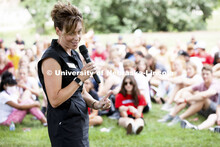 Dean Tiffany Heng-Moss talks to the students at the This is CASNR welcome event on East Campus. Augu