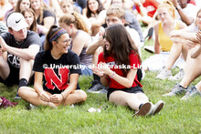 Isabella Villanueva center, of Lincoln, talks with Jordan Bares of Lakeville, Minnesota, at the This