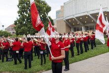 Haley Petri, a senior from Omaha, chants “Go Big Red” the completion of the band’s warm-up con