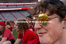 Grady Wright, a first-year student from Minden, NE, listens as ASUN President Batool Ibrahim on the 
