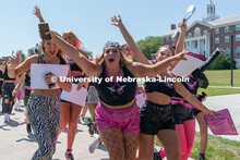 Sororities congregate to the Vine Street fields to participate in Sorority Rush Bid Day. Sorority bi