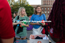 Students talk to local clubs and businesses during the Big Red Welcome Street Festival. The Street F