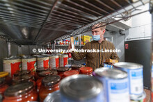 Tim Anderson, a third-year law student from Huntington Beach, California, stocks the shelves in the 