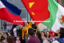 Alejandra Agusto cheers for the international students walking in the parade. Homecoming Parade and 