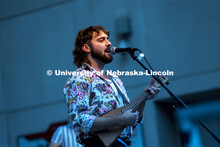 Noah Floersch, a senior marketing major, performs for the Cornstalk Festival crowd. Homecoming Parad