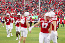 Husker recruits watch the pregame warmups from the field before the Nebraska vs Northwestern Univers