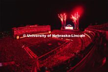 Memorial Stadium glows red in between the third and fourth quarters in a new Husker tradition.  Octo