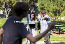 Chip Stanley works with Ella Bartlett on perspective and height during a class assignment. On a grea