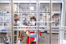 Students work on an experiment in an organic chemistry lab. Remodeled organic chemistry labs on Hami