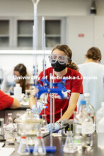 Dorian Bobbett, a junior in chemical engineering, works on an experiment in an organic chemistry lab