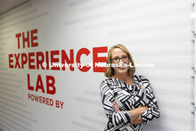 Shari Veil, Dean of the College of Journalism and Mass Communications poses in the Experience Lab. C