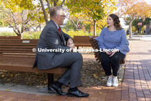 Chancellor Ronnie Green and  Maddie Swanson talk over their first-gen college experiences. November 
