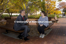 Chancellor Ronnie Green and  Maddie Swanson talk over their first-gen college experiences. November 