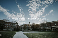 Sunsets behind Love Library on city campus. November 17, 2021. 