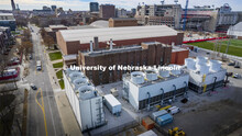 Cooling towers and the City Campus power plant. UNL Utility Plants. November 29, 2021. 