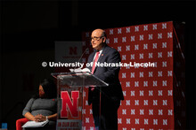 Michael Boehm, NU Vice President and Harlan Vice Chancellor, introduces the keynote speaker at the M