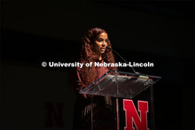 Batool Ibrahim, Fulfilling the Dream award winner, speaks at the MLK Commemorative Celebration 2022.