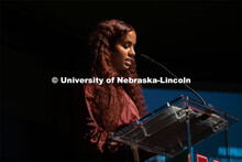Batool Ibrahim, Fulfilling the Dream award winner, speaks at the MLK Commemorative Celebration 2022.