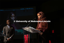 Batool Ibrahim, Fulfilling the Dream award winner, speaks at the MLK Commemorative Celebration 2022.