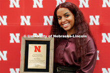 Batool Ibrahim, Fulfilling the Dream award winner poses with her award. MLK Commemorative Celebratio
