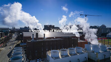 Steam rises from the power plant on city campus. January 20, 2022. 