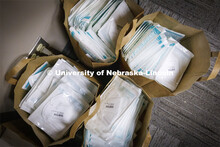 KN95 Masks await pickup in the IFC offices. 150,000 KN95 masks are being distributed on campus this 