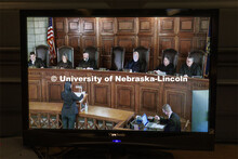 A screenshot from a live stream by Nebraska Public Media shows Nebraska Law student Jayden Barth del
