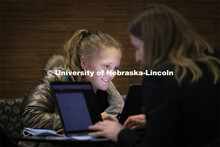 Vivien Sandberg, a sophomore business major studies in the Nebraska Union. February 14, 2022. 