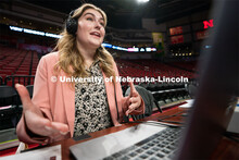 Hailey Ryerson participates in a sound check before the Huskers’ Women’s Basketball match agains