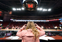 Hailey Ryerson puts on her headphones before the Huskers’ Women’s Basketball match against Minne