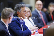 Richard Moberly, Dean of the College of Law, talks with the group. Chancellor’s group discussing N