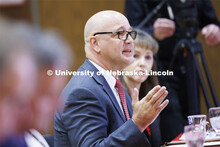 Mike Boehm, Vice Chancellor for Institute of Agriculture and Natural Resources, talks with the group