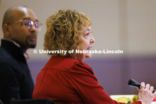 Laurie Bellows Vice Chancellor for student affairs, talks with the group. Chancellor’s group discu