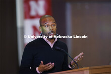 Marco Barker, Vice Chancellor for Diversity and Inclusion, talks with the group. Chancellor’s grou