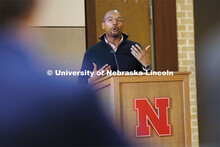 Marco Barker, Vice Chancellor for Diversity and Inclusion, talks with the group. Chancellor’s grou