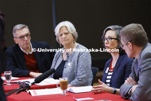 Claire Stewart, Dean of University Libraries, talks with the group. Chancellor’s group discussing 