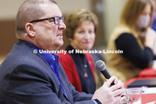Bob Wilhelm, Vice Chancellor for Research and Economic Development, talks with the group. Chancellor