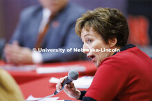 Mary LaGrange, interim Vice Chancellor for Business and Finance, talks to the group. Chancellor’s 