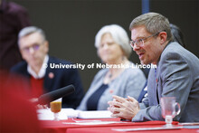 Christopher Marks, Interim Dean of the Hixon-Lied College of Fine and Performing Arts, talks with th