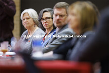 Claire Stewart, Dean of University Libraries, listens to the discussion. Chancellor’s group discus