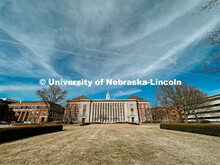 Exterior view of the south side Love Library. City Campus. March 3, 2022. 