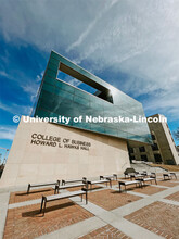 Exterior view of College of Business’ Howard Hawks Hall. City Campus. March 3, 2022. 